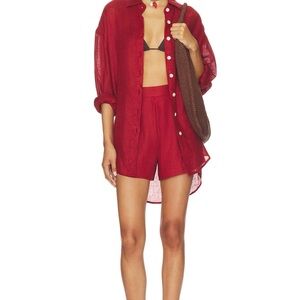 Vitamin A Red High-Waist Linen-Blend Short SET!